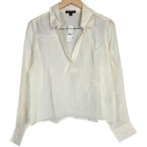 J.Crew Bungalow Popover Shirt Ivory S NWT | Crepe‎ de Chine V-Neck Blouse